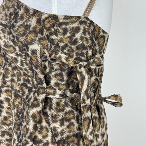 Helmut Lang Leopard Animal Print 100% Silk Wrap Tie Slip Tank Top - Picture 10 of 14